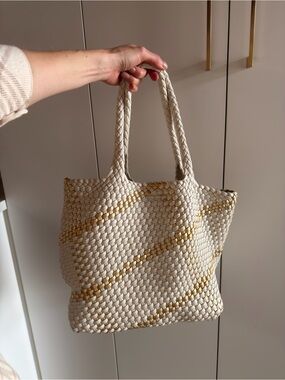 Woven Cream & Gold Tote Bag